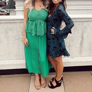 Kelly Green embroidered lace/pleated dress